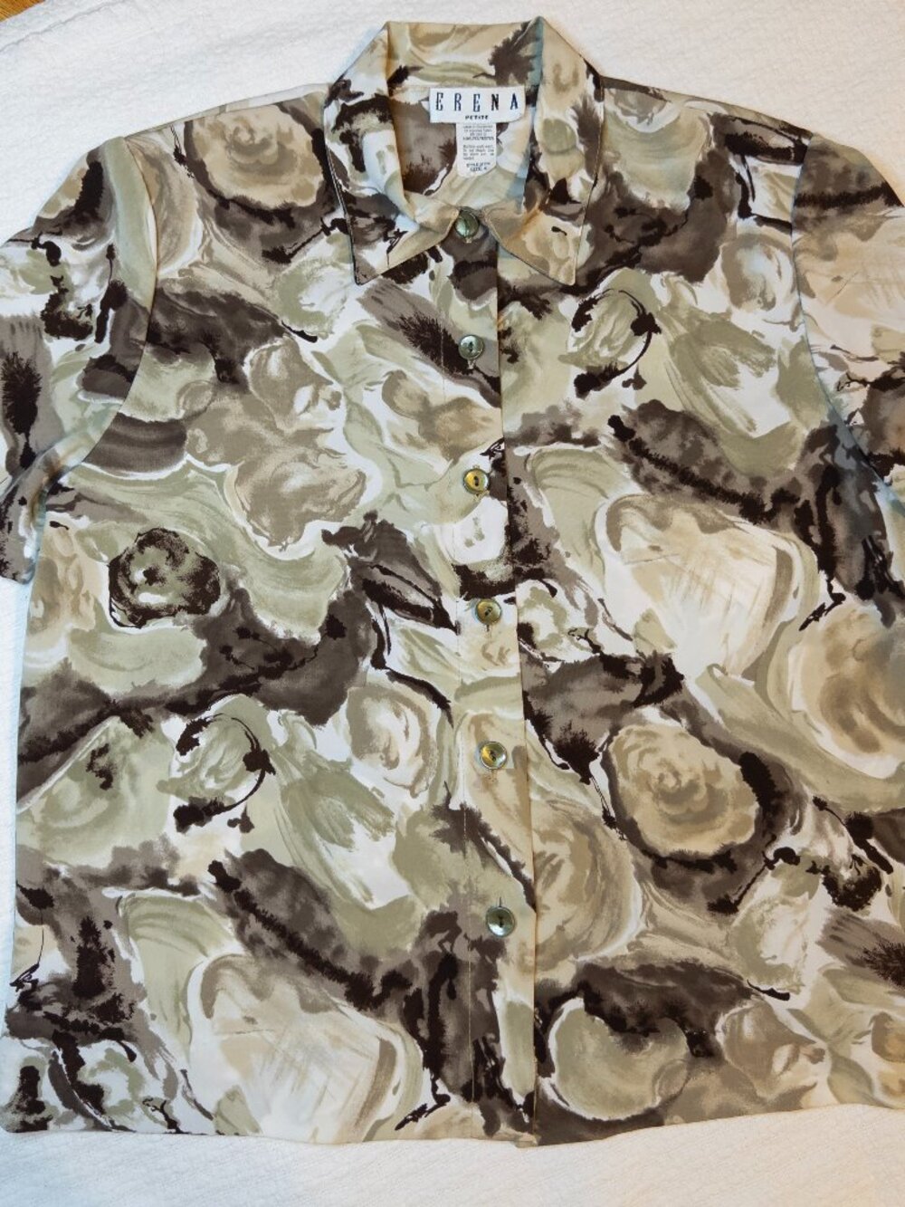 Vintage Erena Petite Abstract Watercolor Floral Short Sleeve Blouse Size 4